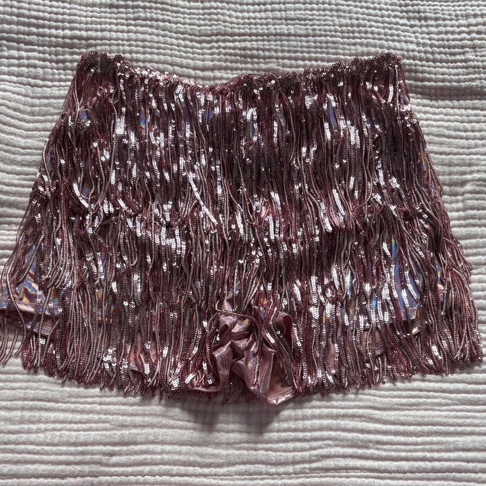 Shimmering Pink Fringe Shorts
